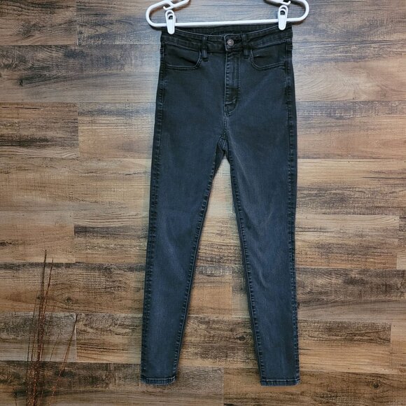 American Eagle Jeans 6 R Jegging Next Level Stretch Highest Rise Black Denim - Picture 1 of 11